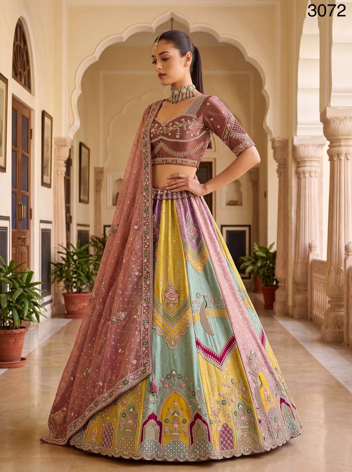 Pastel Color Combine and Designer Banarasi Silk fancy fabric Partywear Lehenga Choli best rate 3072 